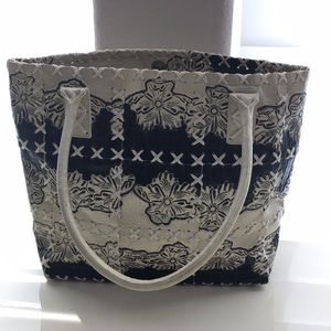 Italian leather floral patched tote bag